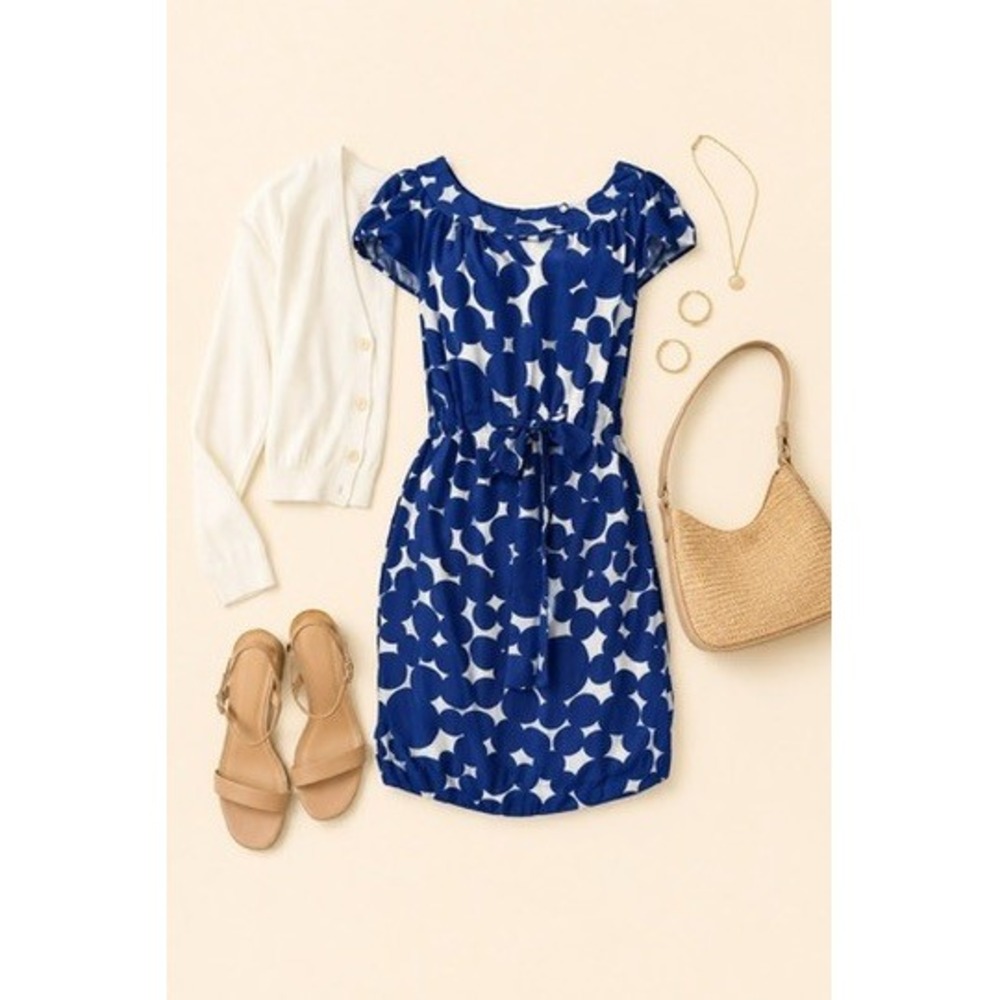 NWT Yoana Baraschi Women's Lightweight Blue/White Polka Dot Mini Dress Size 8